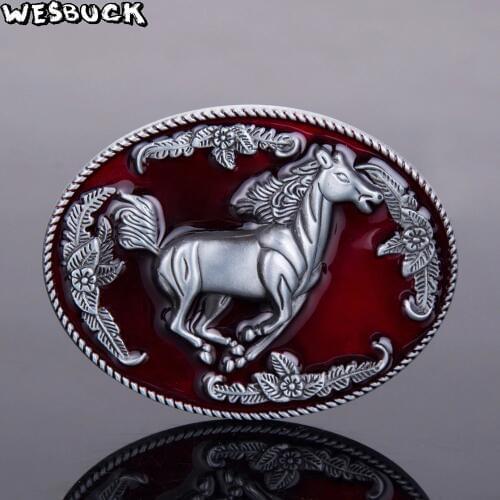 5 PCS MOQ WesBuck Brand Red Horse Metal Belt Buckles for Man Women Western Buckle Cowgirls Buckle Cowboy Paracord Hebilla
