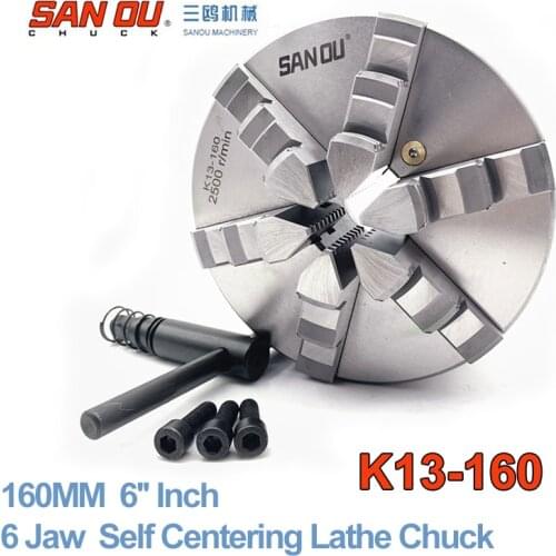 6 Jaw 160mm 6 inch Lathe Chuck Self Centering SANOU K13-160 Hardened Reversible Mounting Tool for Drilling Milling woodworking
