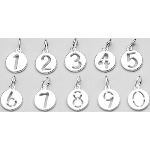925 Sterling Silver Hollow Out Numbers Round Charms 10mm 0-9 Lucky Tag Pendant For Women Men DIY Jewelry Components Supplier