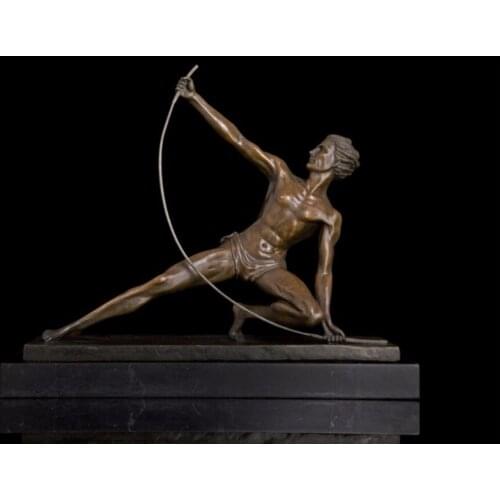 42 CM Western Art Deco Bronze Copper Marble Man Young Boy Sportsman Sculpture