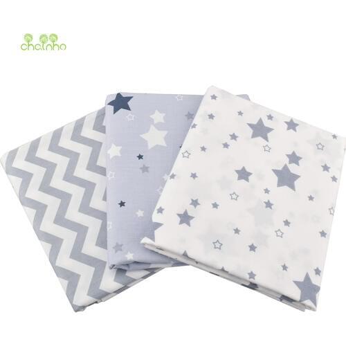 Chainho 3pcs/Lot Gray Star ,Twill Cotton Fabric, Patchwork Cloth,DIY Sewing Quilting Fat Quarters Material For Baby & Children
