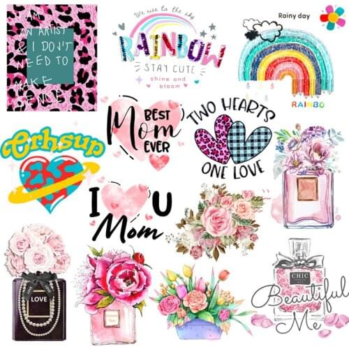 Flower Rainbow Patches for Clothing Heat Transfer Butterfly Heart Perfume DIY Iron On Transfers T-Shirt Cartoon Thermal Stickers