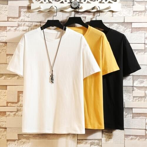Fashion Short Sleeves Korea Black White Red O NECK T-shirt Mens Cotton 2021 Summer Clothes TOP TEES Tshirt Plus OverSize M-5X