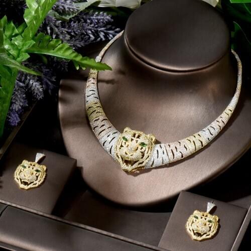 HIBRIDE Latest New Design 2pcs Big Necklace Earring Set Gold Color Nigeria Wedding Dubai Jewelry Set Accessories N-1772