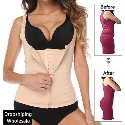 Women Zipper Hook Body Shaper Adjustable Shoulder Strap Waist Trainer Slimming Corset Plus Size Waist Cincher Tummy Control Faja