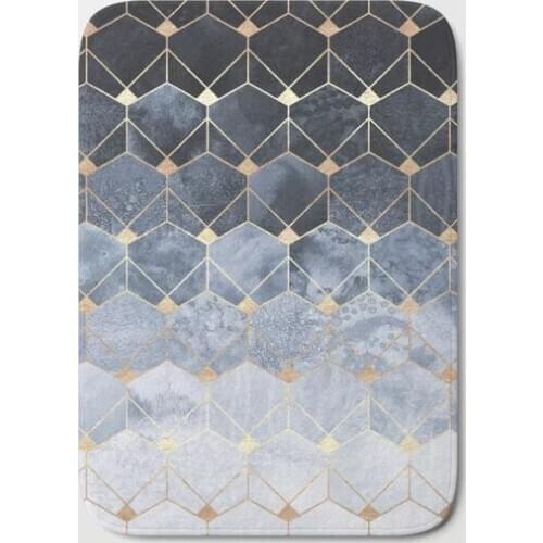 HOT Bathroom Rugs Blue Hexagons And Diamonds Bath Mat Flannel Absorbent Non Slip Doormat for Entrance Door