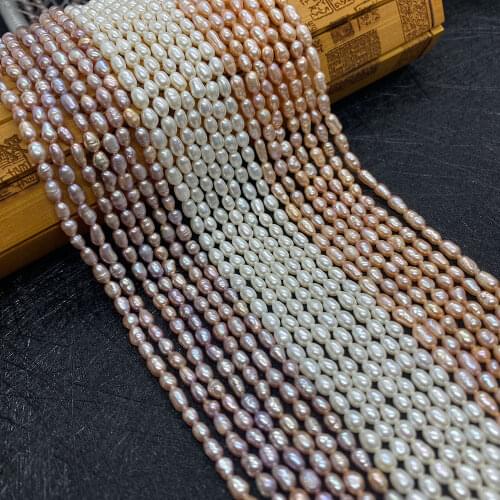 Natural Freshwater Pearl AA Grade 3.2-3.5mm Rice Shaped Beads DIY Jewelry Making Fashion Necklace Bracelet Jewelry Accessories