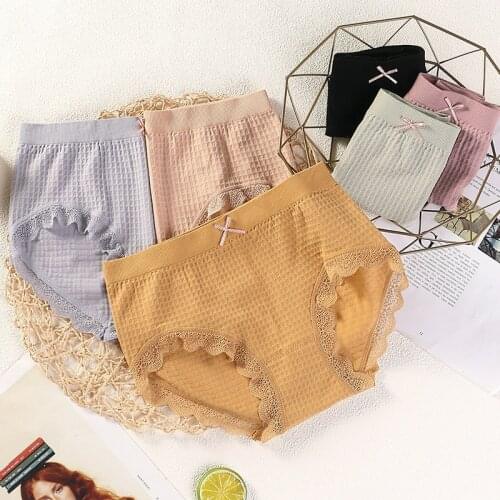 New Huafu Pants Seamless Plaid Girl Underwear Graphene Bottom Mid-Rise Lace Bare Ammonia Breifs