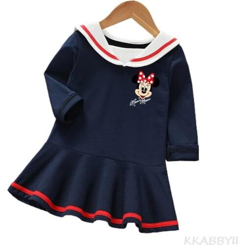 New Mickey Mouse Spring And Autumn Girl Long Sleeve Dress Baby Doll Collar Lovely Princess Skirt