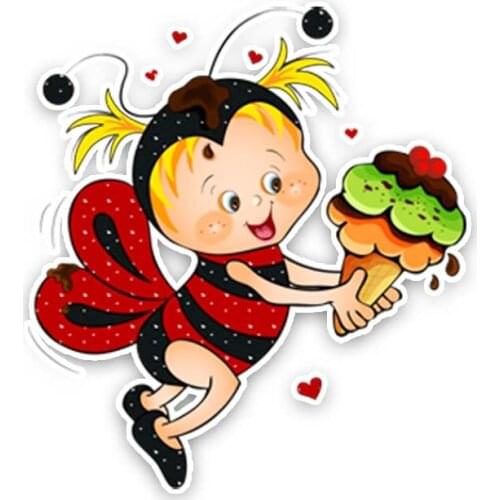 New Cartoon The Bee Holds The Ice Cream Decoration Bodywork Windshield Car Stickers Decals Lovely Sunscreen Interior KK 13*13cm