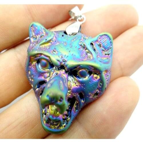 Natural stone skull Elephant Wolf Hoofd Titanium Kristal Quartz crystal charm pendant for diy Jewelry making necklace1pcs A2