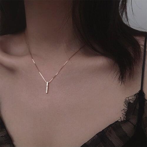 Straight bar alloy gold-plated necklace female clavicle chain ins simple niche design rose gold temperament wild tide net red