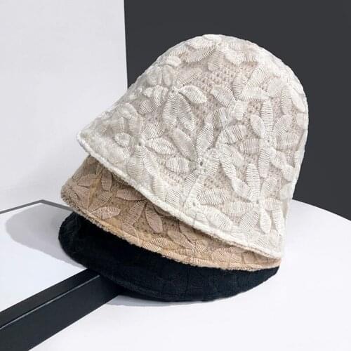Double Sided Black Beige Khaki Bucket Hats Elegant Lace Flower Embroidery Women Sun Hat Casual Outdoors Sun Protection 56-58cm