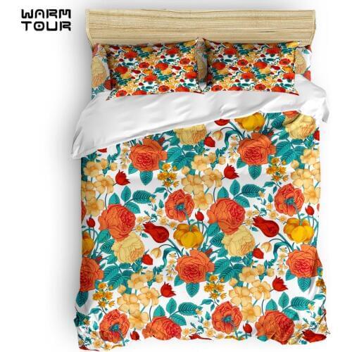 WARMTOUR Duvet Cover Vintage flower garden Duvet Cover Set 4 Piece Bedding Set For Beds