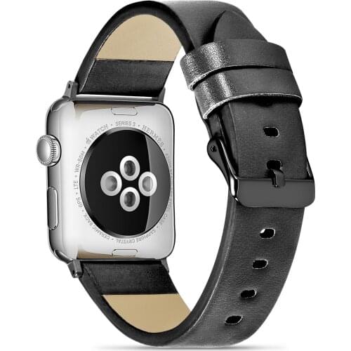 Watchband Soft Calf Leather Black Belt Casual Watch Strap for Apple Watch Band 44mm 40mm 42mm 38mm Watch SE Series 6 Wristband