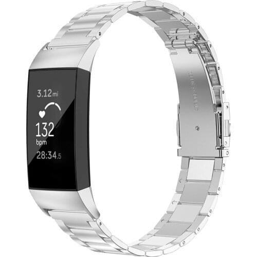 Raplacement Metal Band for Fitbit Charge 3 Watchband Adjustable Stainless Bands for Fitbit Charge 4 Wristband Accessories Silver