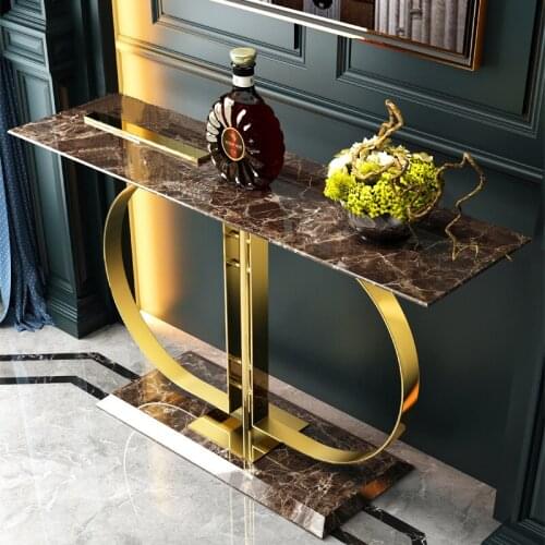 Light Luxury Marble console table Stainless Steel Titanium Gold Entrance Hall Modern Simple Table display cabinet