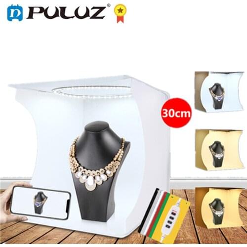 PULUZ Folding Portable Ring Light Light Box Dimmable Light Photo Lighting Studio Shooting Tent Box Kit with 6 Colors Backdrops