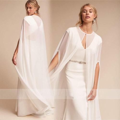 Bridal Wedding Capes Veils Chiffon Bridal Wraps Cathedral Length Wedding Cloak with Arm Hole Charming Chiffon Cathedral Length