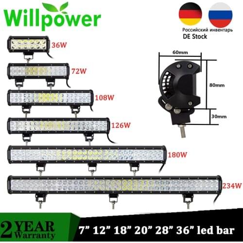 12'' 22'' 20inch Offroad Led Light Bar Spot Flood Combo 126W Work Lights Driving Fog Lamp for Jeep Car 4x4 4WD Truck SUV ATV