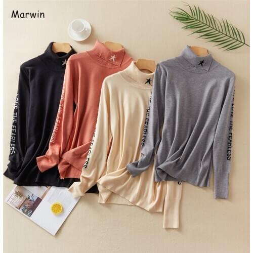 Marwin 2020 New-Coming Autumn Winter Turn-Down Collar Letter Women Pullovers High Street Style Warm Soft Female Sweaters
