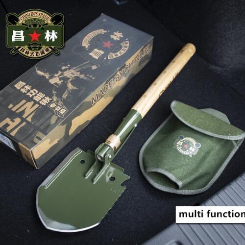 High quality Military Shovel Tactical Folding Shovel Wood Handle Multi function Outdoor Camping Spade Survival Emergency Tools