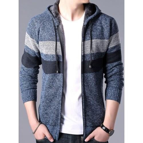 YASUGUOJI England Style Thicken Hooded Mens Sweaters Fashion Winter Christmas Sweater Men Plus Velvet Mens Sweater Cardigan