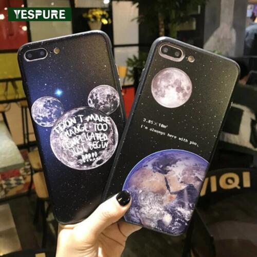 YESPURE Black Embossed Earth Universe Cartoon Cell Phone Case for Iphone 6 6s 7 7plus Anti Shock Soft Silicone Celular Barato
