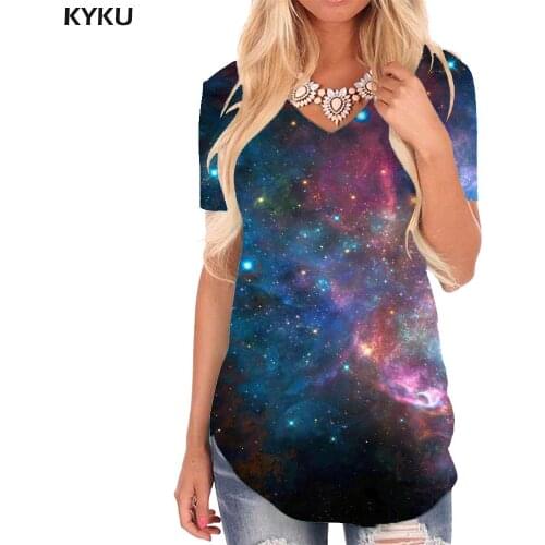 KYKU Galaxy T-shirt women Nebula V-neck Tshirt Colorful Tshirts Printed Space Shirt Print Womens Clothing Hip hop Casual Tops