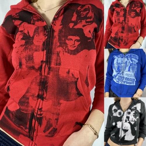 2021 New Sweatshirt Women Gothic Harajuku Long Sleeve Zipper Hoodies Female Spring Autumn Y2K Aesthetic Hip Hop Streetwear Tops