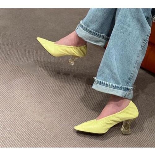 Moraima Snc Spring Pointed Toe High Heel Woman Shoe Crystal Thick Heels Party Dress Pumps Runway Fashion Shoes