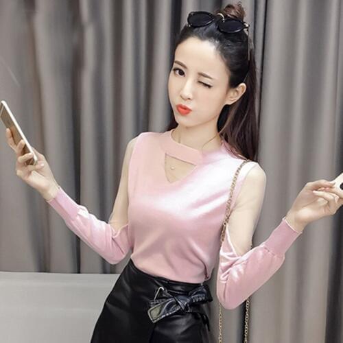 Sanishroly 2018 Autumn Sweaters Women V-Neck Pullovers Mesh Patchwork Knitwear Female Long Sleeve Bottoming Sweater Tops SE172