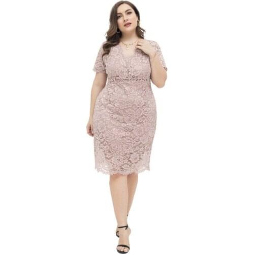 Women Elegant Lace Sexy Party Dress Plus Size XL-4XL XXXL 3XL XXXXL 100KG Woman Cocktail V-Neck Mother Of Bride Birthday Dresses