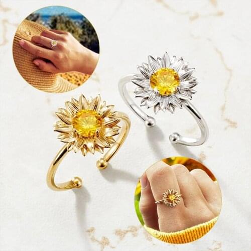 My Sunshine Ring Womens Adjustable Open Ring Sunflower Shape Jewelry Gift for Girl BH