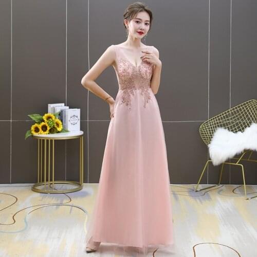 Evening Dress Sequins Appliques Luxurious Deep V-Neck A-Line Floor-length Sleeveless Plus size Women Formal Party Dresses C1285