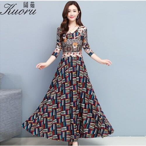 Autumn Size 4XL Women Vintage Dress V Neck Long Sleeve Casual Robe Longue Party Spring 2021 Vestiti Donna Eleganti Maxi Vestidos