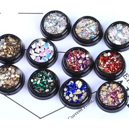 1 Box Mixed Size Glitter 3D Rhinestones AB Flat Back Shiny Stones Nail Art Decorations DIY Design Nail Gems Crystal Accessories