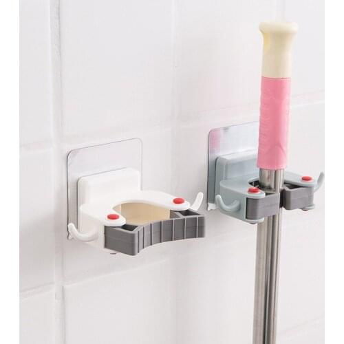 1Pc Wall Mounted Mop Organizer Holder Brush Rangement Hanger Storage Rack Kitchen Tool Storage Clip Hook Accessories