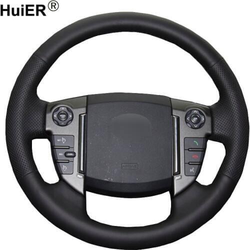 HuiER Hand Sewing Car Steering Wheel Cover Black Leather For Land Rover Discovery 4 2010-2016 Steering-wheel Auto Accessorie