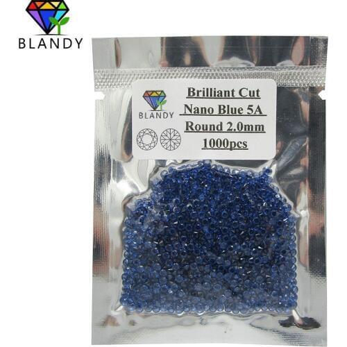 Free Shipping 5A 1.0-2.5mm Round Cut Blue Nano 1000pcs/lot Synthetic Nano Blue Stone For Wax Setting