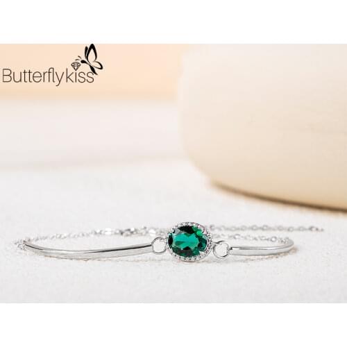 BK 925 Sterling Silver Bracelet Oval Charm Crystal Bracelets For Women Lab Grown Emerald Like Natural Emerald Women Bracelets