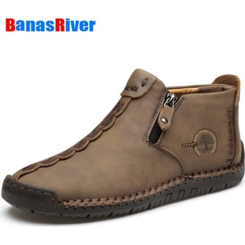 Men Boots Fashion Quality Winter Snow Plush Ankle Shoes For Mens Warm Ankle Plus Size 38-47 Handmade Breathable Walking Driving