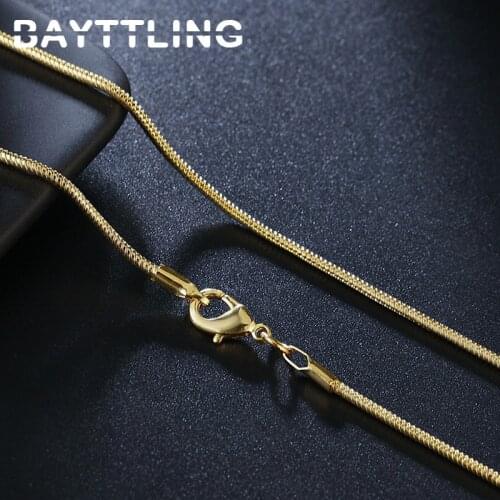 BAYTTLING 925 Sterling Silver 16/18/20/22/24/26/28/30 Inch 2MM Golden Snake Chain Necklace For Woman Man Wedding Gift Jewelry