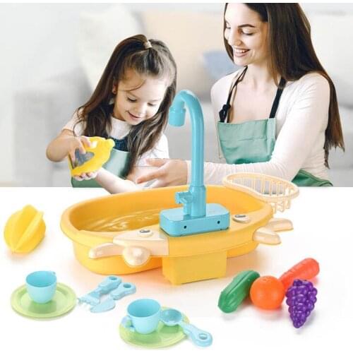 Kids Plastic Simulation Electric Dishwasher Sink Pretend Play Kitchen Toys with Electric Water Wash Basin Kit for Children Gifts