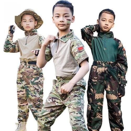 Child Us Army Military Uniform Girls Boys Multi Pocket Long Sleeve CP Camouflage Tactical Scouting Training Clothes Ww2 Uniform