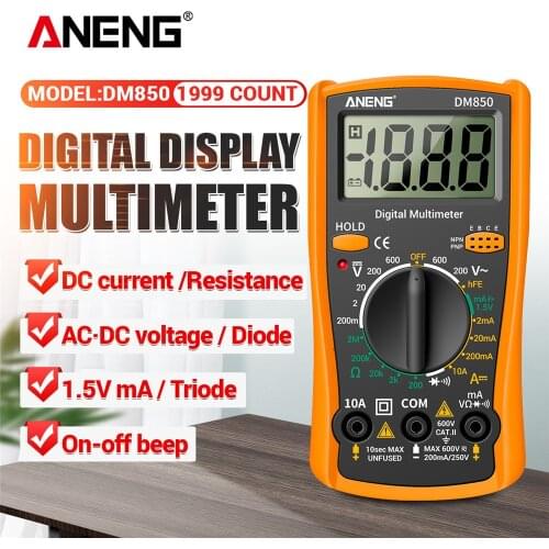 DM850 Eletric Multimetro Digital Professional 1999 Counts Multimeter AC/DC Tester Ohm Current Voltmeter Ammeter Detector Tool