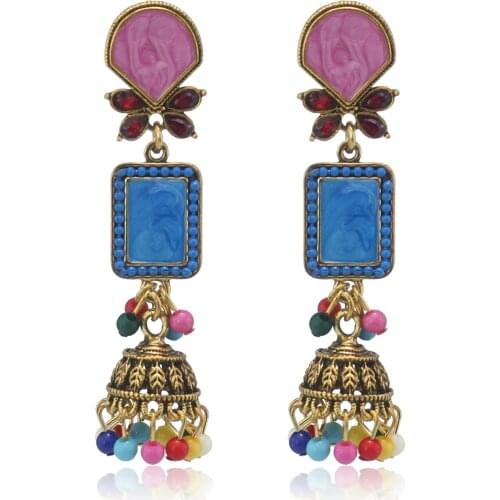 Ethnic Women Big Gold Dangle Earrings Jhumka Indian Earring Vintage Statement Drop Earring Lantern Tassel Palace Orecchini Donna