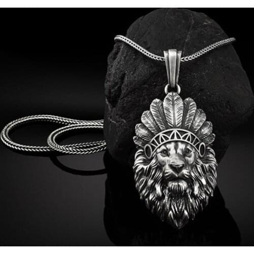 European and American hip-hop style Indian crown lion head pendant mens necklace ins style animal pendant jewelry