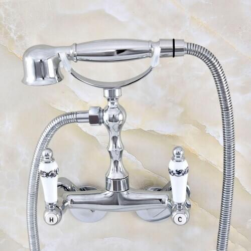 3-3/8" Chrome Wall Mounted Bathroom Faucet With Hand Held Shower Head Bathroom Shower Faucet Set Mixer Tap zqg411