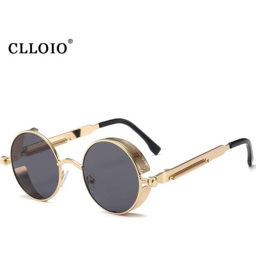 CLLOIO Classic Gothic Steampunk Sunglasses Men Women Fashion Round Glasses Vintage Sun Glasses High Quality Metal Frame UV400